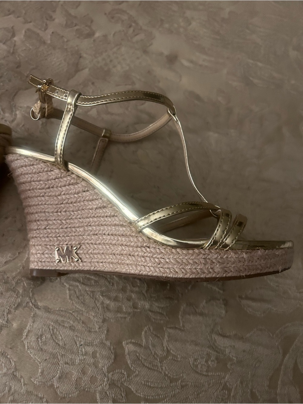 Michael Kors Gold Strappy Espadrille Wedge Sandals